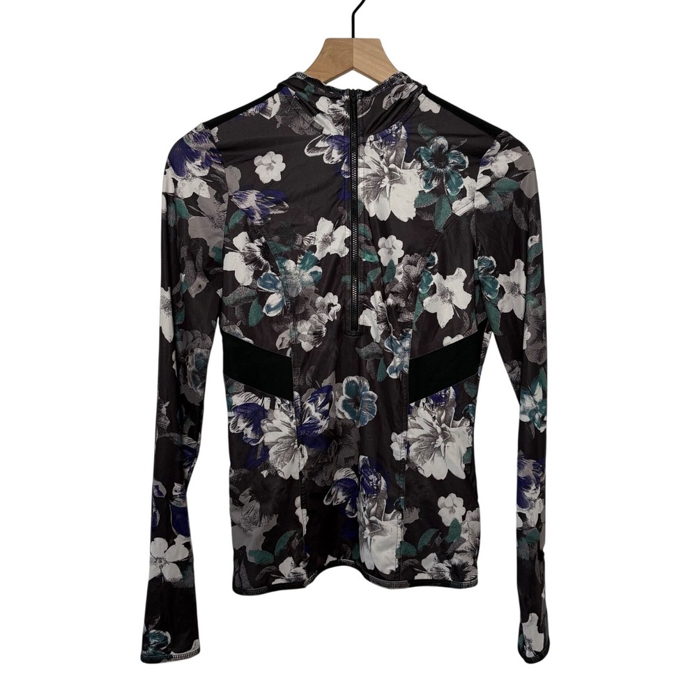 Adidas Stella McCartney Floral 1/4 Zip Hoodie Black Purple AX7340 Small